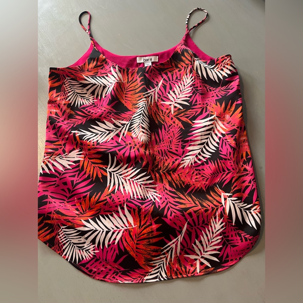 Bar III Pink & Black Tropical Leaf Print Camisole - Size XXS (Fits XS) NWOT